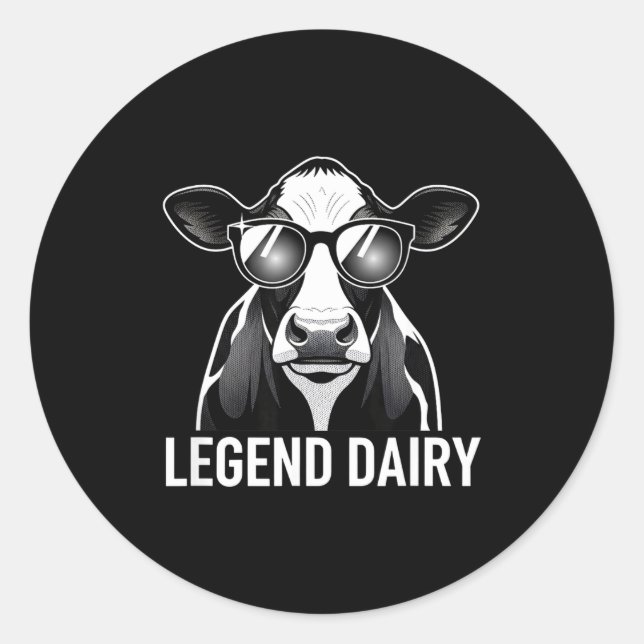Legend Dairy, Cool Cow With Sungles  Classic Round Sticker (Front)