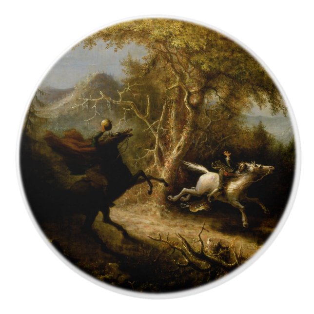 Legend of Headless Horseman Halloween Ghost Ceramic Knob (Front)