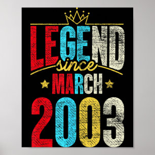 Legend Since March 2003 Bday Gifts 19th Birthday Poster