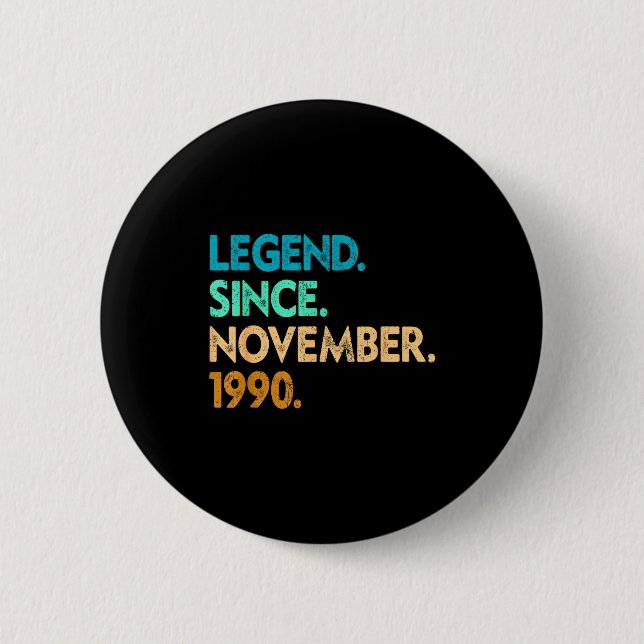 Legend Since November 1990 Apparel  6 Cm Round Badge (Front)