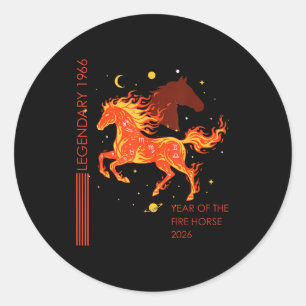 Legendary 1966 fire horse 60th birthday 2026 retro classic round sticker