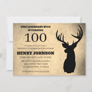 Legendary Buck 100th Birthday Hunting  Invitation