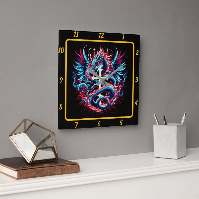 Legendary Dragon and Sacred Cross Square Wall Clock (Office)