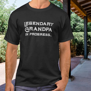 Legendary Grandpa in Progress White Typography T-Shirt