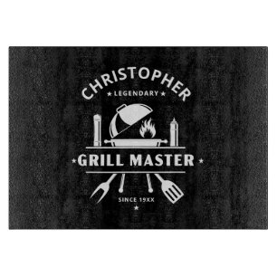 Legendary Grill Master Custom Name Black & White Cutting Board