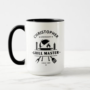 Legendary Grill Master   Custom Name Black & White Mug