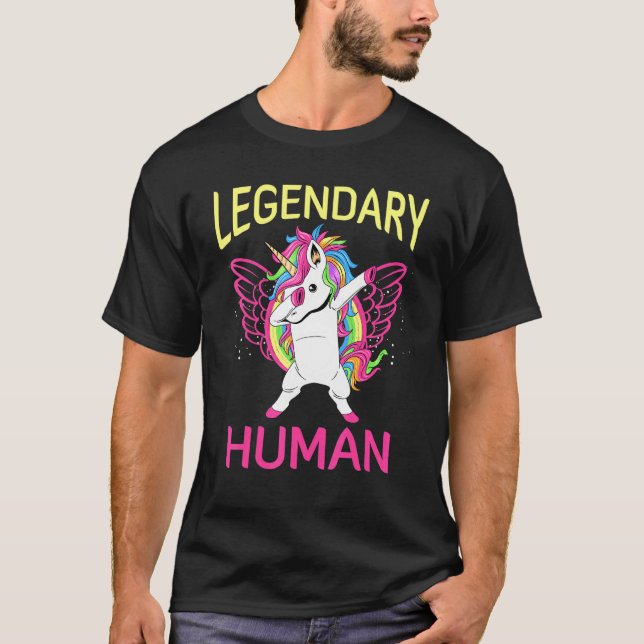 Legendary Human Dabbing Dancing Unicorn Gamer T-Shirt (Front)