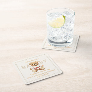 Legendary Red Belt Judo Bear – Baby Shower Square Paper Coaster