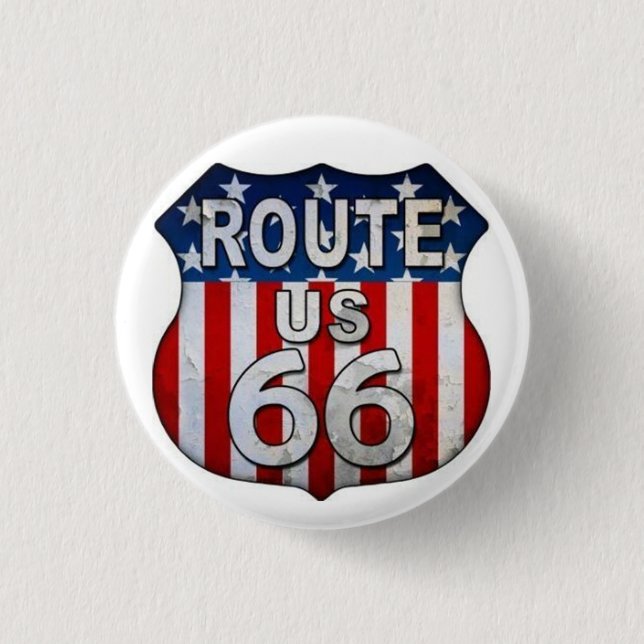 *LEGENDARY ROUTE 66 BADGE/BUTTON* 3 CM ROUND BADGE (Front)