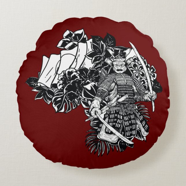Legendary Samurai Warrior with Katana Design Round Cushion (Front)