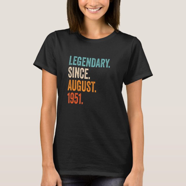 Legendary Since August 1951 72nd Birthday T-Shirt (Front)