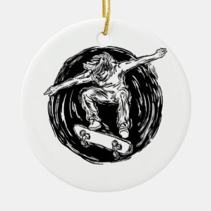 Legendary Skater Doing Mid-Air Skateboarding Ceramic Ornament