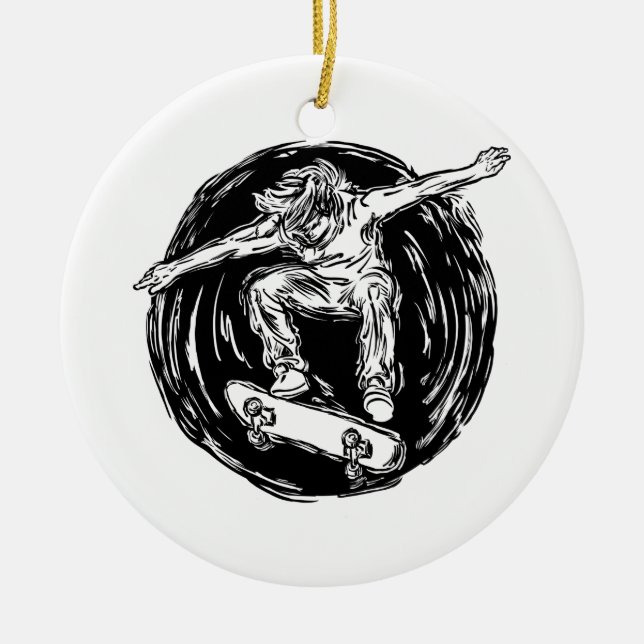 Legendary Skater Doing Mid-Air Skateboarding Ceramic Ornament (Front)