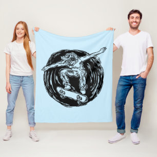 Legendary Skater Doing Mid-Air Skateboarding Fleece Blanket