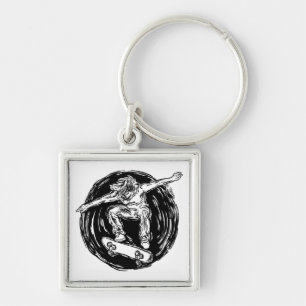 Legendary Skater Doing Mid-Air Skateboarding Key Ring