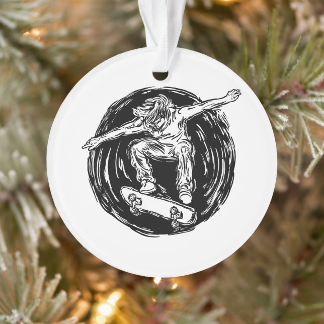 Legendary Skater Doing Mid-Air Skateboarding Ornament (Tree)