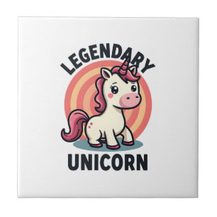 Legendary Unicorn Vintage Retro Cartoon Vector Des Ceramic Tile