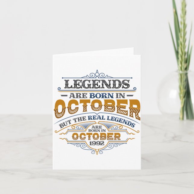 Legends Are Born In October 1992 Womens Birthday C Card (Front)