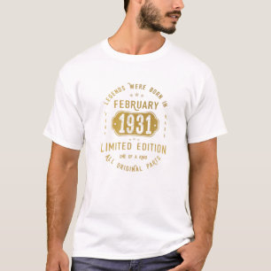Legends Born In February 1931 91Th Birthday 91 Yea T-Shirt