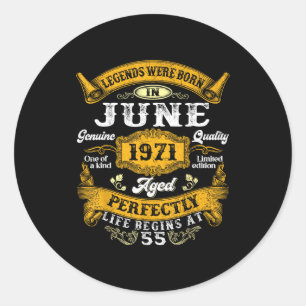 Legends born in june 1971 vintage 55th birthday me classic round sticker