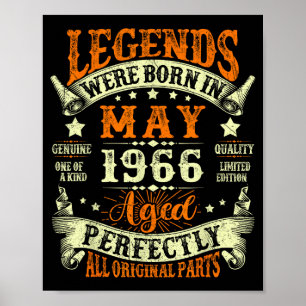 Legends born in may 1966 vintage 60th birthday men poster