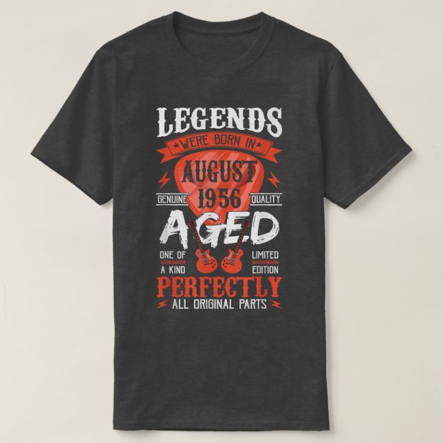 Legends Were Born in August 1956Guitar Pick Guitar T-Shirt (Design Front)
