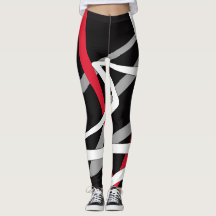 Leggings, abstract design, black, grey, red, white