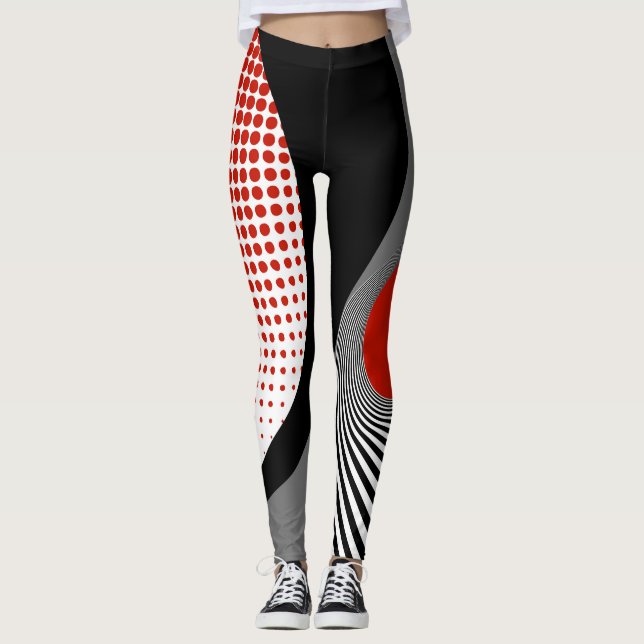 Leggings, abstract design, black, grey, red,white leggings (Front)