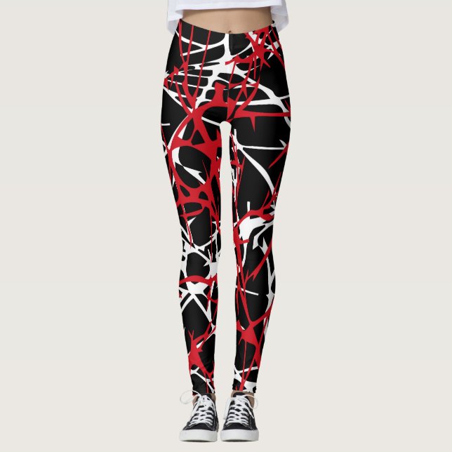 Leggings, abstract design, black, white, red leggings (Front)