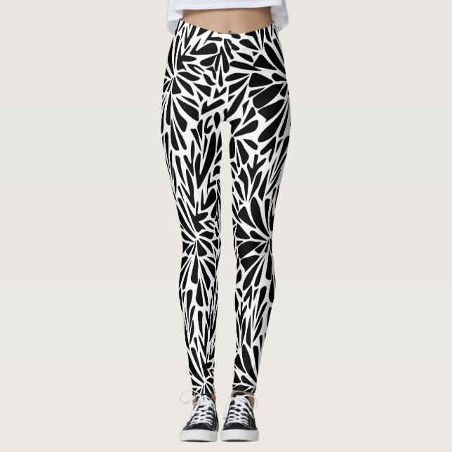 Leggings Abstract modern seamless monochrome flora (Front)