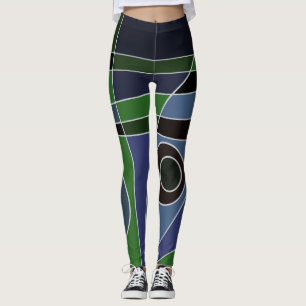 Leggings Abstract Surfing Green Blue Black