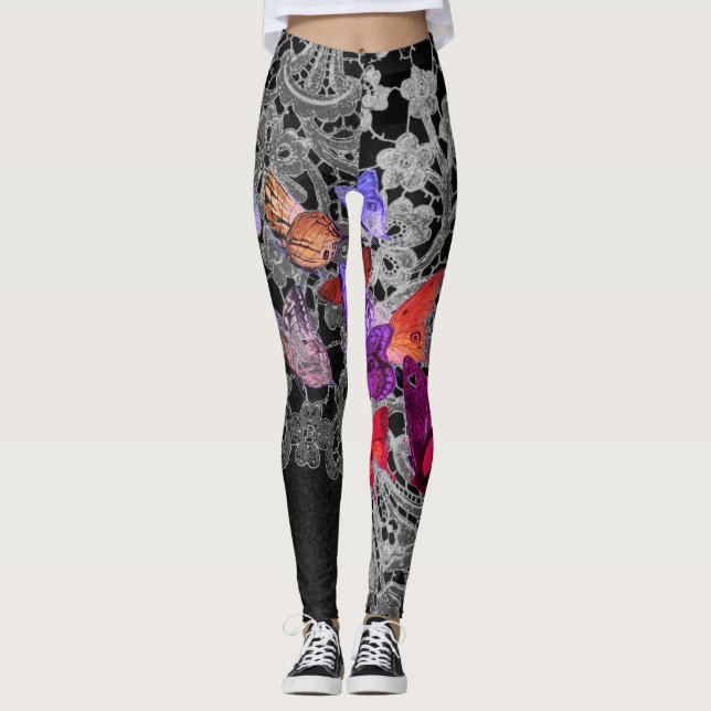 LEGGINGS ANTIQUE LACE PATTERN WITH BUTTERFLIES (Front)