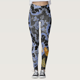 LEGGINGS ANTIQUE LACE PATTERN WITH BUTTERFLIES