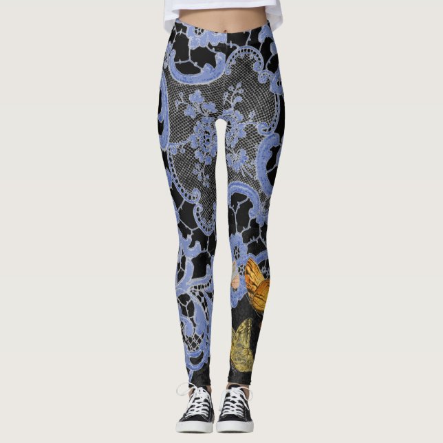 LEGGINGS ANTIQUE LACE PATTERN WITH BUTTERFLIES (Front)
