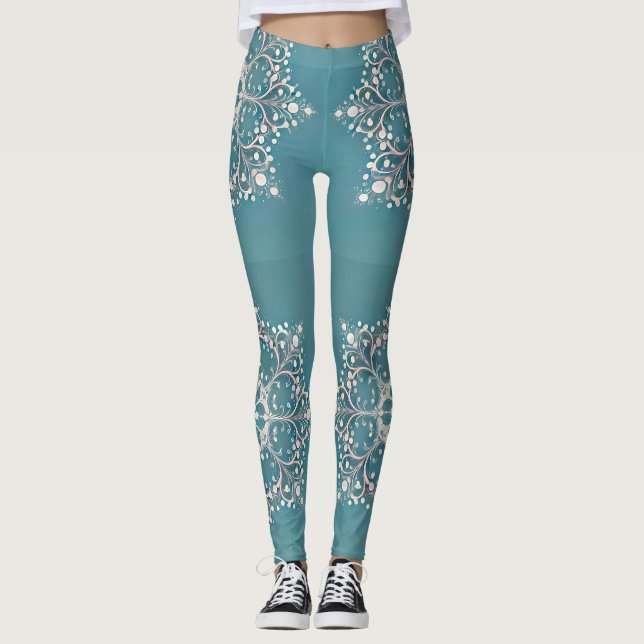 Leggings ~ Aqua and White pattern ~  (Front)