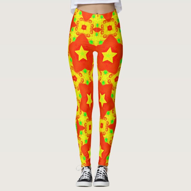 Leggings ~ Bright Red Yellow Green ~ Original (Front)