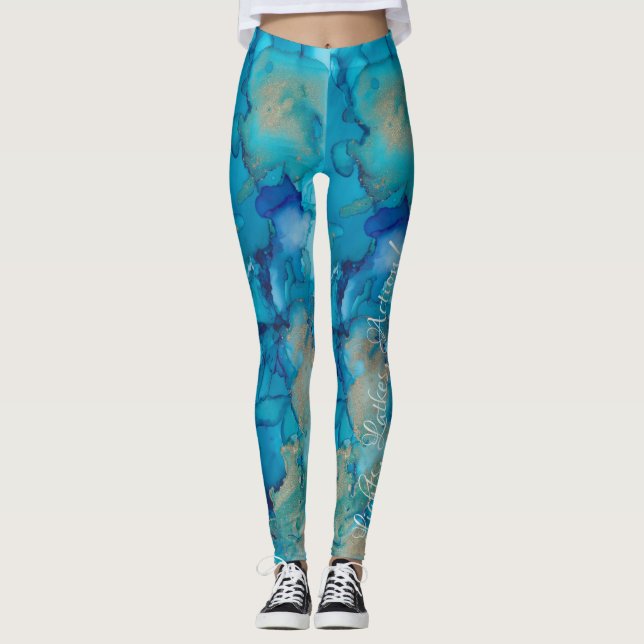 Leggings Chanukah Blue, Golds Design (Front)