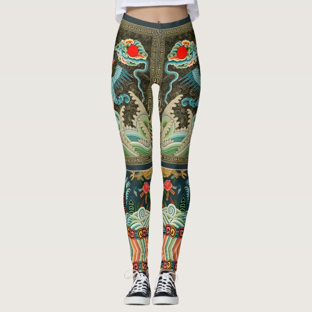 Leggings ethnic japanese traditional vintage birds (Front)