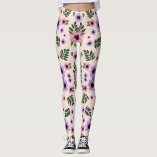Leggings featuring a floral pattern with pink 