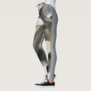 Leggings Fitness Abstract Art Black White Gold