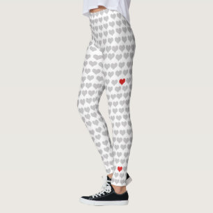 Leggings - Gray Hearts Red Heart