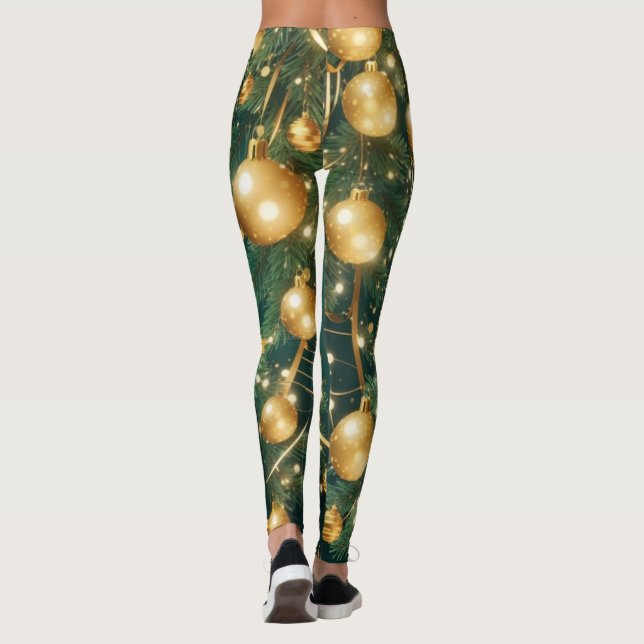 Leggings Green Baubles Gold Christmas Decoration  (Back)