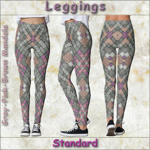 LEGGINGS - Grey-Pink-Brown Mandala Design