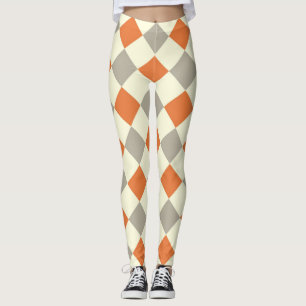 Leggings HARLEQUIN PATTERN ORANGE AND GREY