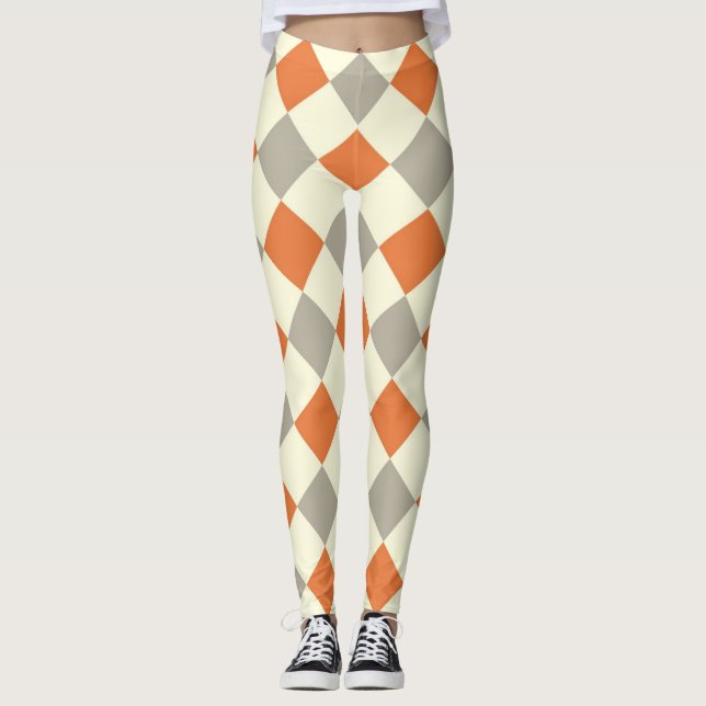 Leggings HARLEQUIN PATTERN ORANGE AND GREY (Front)