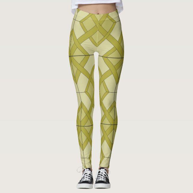 Leggings - Lattice Pattern in Yellow-Green (Front)