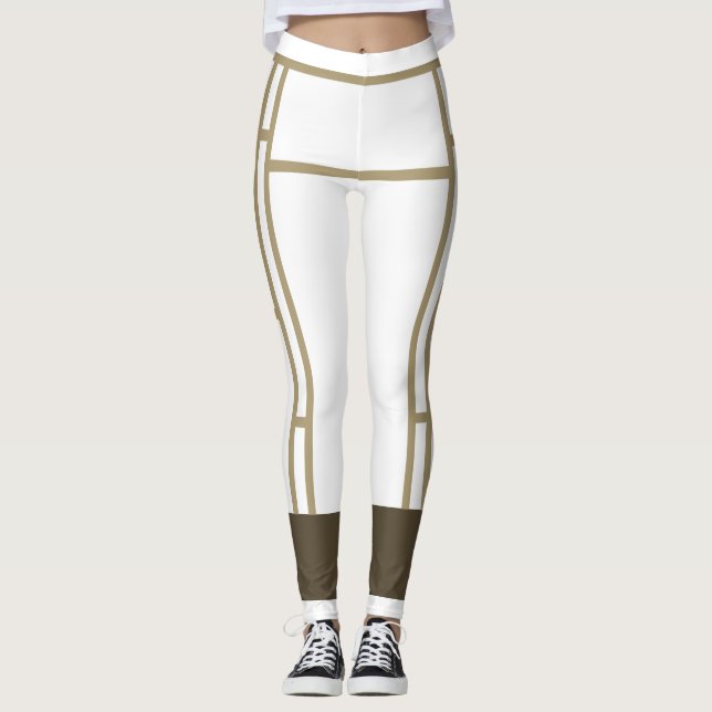 Leggings Mondrian Inspired White Beige 3 (Front)