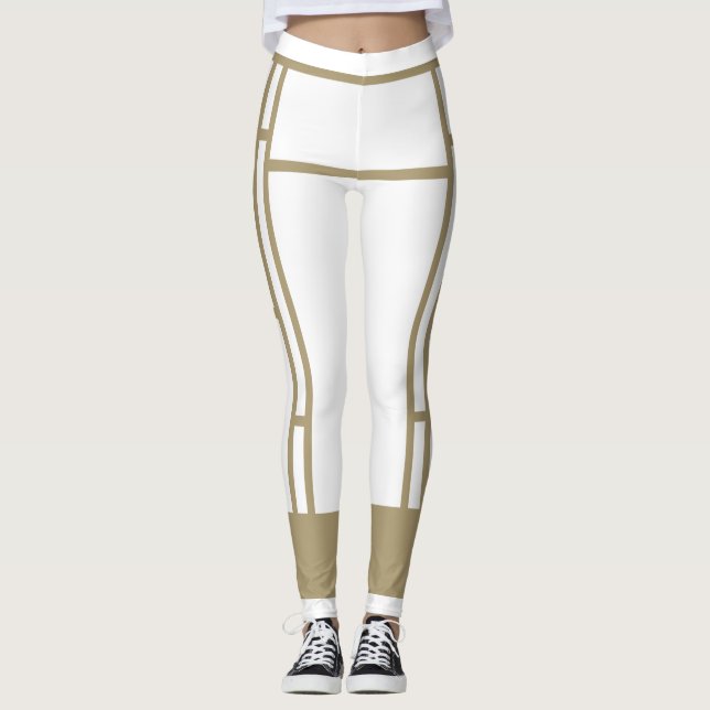 Leggings Mondrian Inspired White Beige 4 (Front)