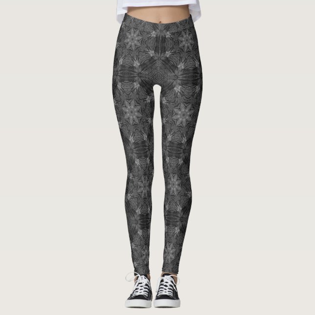 Leggings PEACOCK FEATHER PATTERN IN BLACK & WHITE (Front)