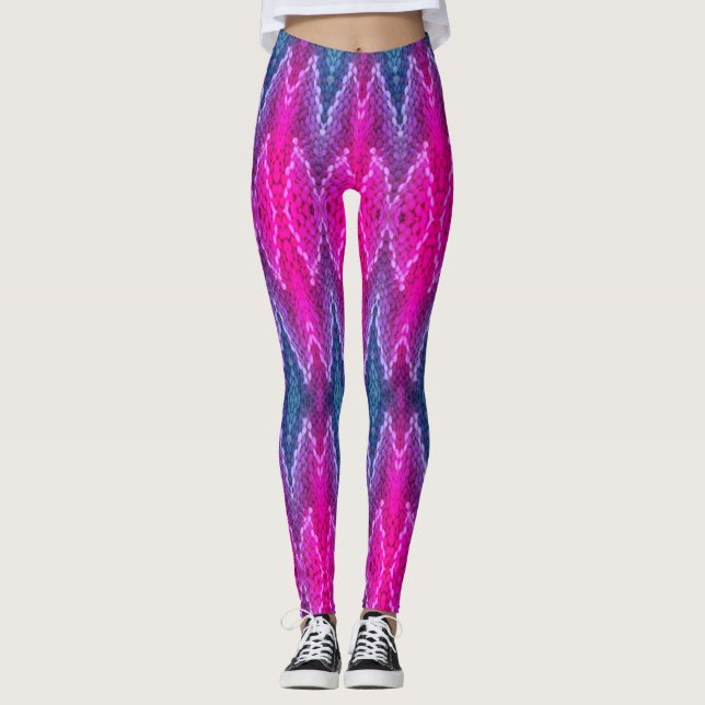 Leggings - Pink and Blue Kaleidoscope Pattern (Front)